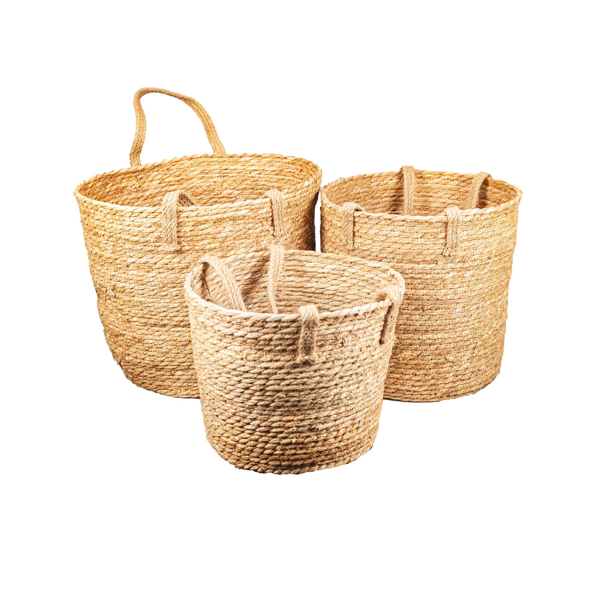 Seagrass baskets D37xH33,5, D34xH30, D31xH25cm 3pcs